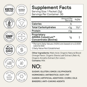 ARMRA Colostrum™ Powder | Blood Orange | Gut Health & Bloating | Skin & Hair | Immunity | Keto, Gluten & Fat-Free | 30 Servings - PrimeBioHealth - canada supplements