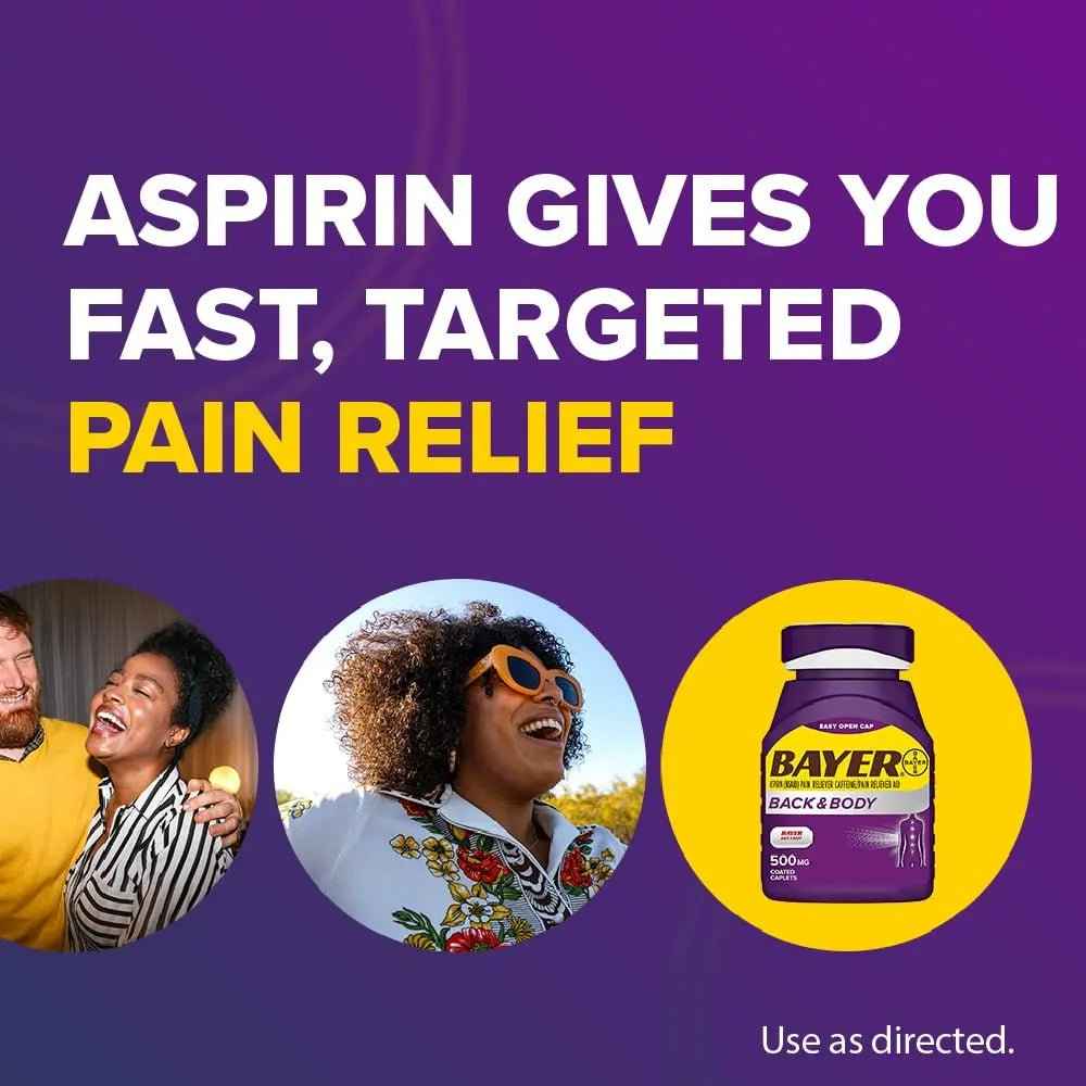 Bayer Extra Strength 500mg Aspirin Plus Caffeine for Powerful Pain Relief, 200 Coated Caplets