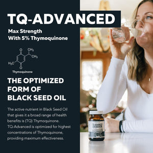 Black Seed Oil Softgels | 5% Thymoquinone - TQ-Advanced® | High Potency - 500 mg per Capsule - 15:1 Concentrate from Nigella Sativa Extract, Raw Form, Vegan Formula, Glass Bottle (60 Softgels) - PrimeBioHealth - canada supplements