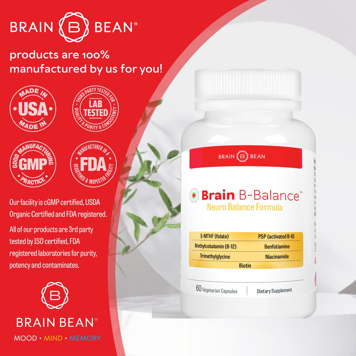 Brain B Balance: Methylated Multivitamin - Methylated B Complex Neurobalance Formula - Methylfolate Supports Mood - PrimeBioHealth - canada supplements