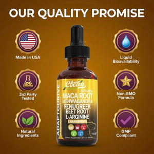 Clean Nutra Organic Maca Root Liquid Drops with Ashwagandha, Fenugreek, Beet Root and L-Arginine Liquid Multivitamin - PrimeBioHealth - canada supplements