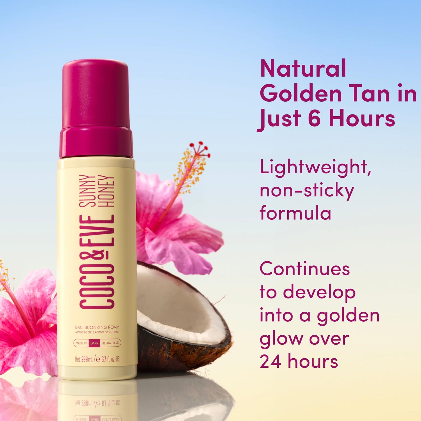 Coco & Eve Sunny Honey Self Tanner Foam - (Medium) Fast Drying, Streak-Free Sunless Tanning Mousse, Tropically Scented Lightweight Natural Looking Tan - PrimeBioHealth - canada supplements