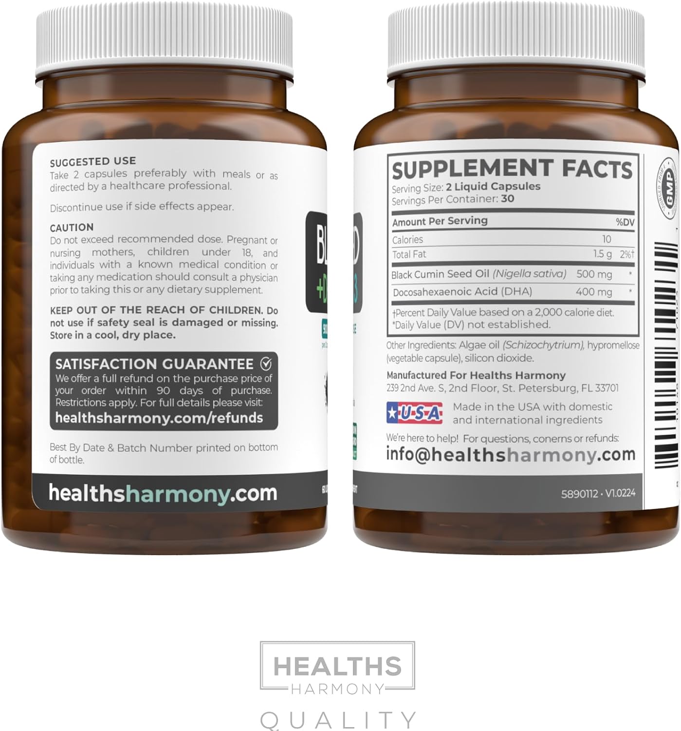 Cold-Pressed Black Seed Oil Capsules - Vegan Non-GMO Nigella Sativa Black Seed Oil Supplement with Omega 3 DHA for Full Body Wellness & Brain Support - Vegan Omega 3 & Thymoquinone-Rich (1 Month) - PrimeBioHealth - canada supplements
