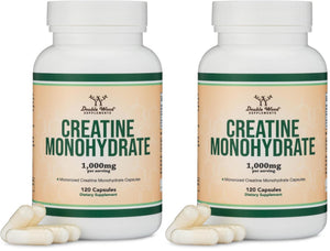 Creatine Monohydrate Capsules - 1g per Serving, 120 Count - No Fillers, Vegan Safe, Non-GMO, Gluten Free by Double Wood (Pack of 2) - PrimeBioHealth - canada supplements