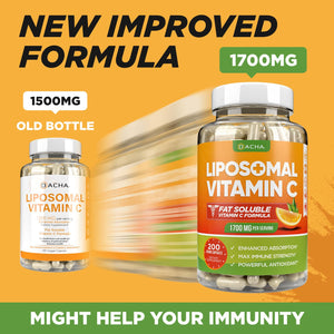 DACHA Natural Liposomal Vitamin C - 1700mg, 200 Capsules, Immune System & Collagen Booster, High Absorption Fat Soluble VIT C - PrimeBioHealth - canada supplements