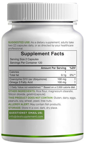 DEAL SUPPLEMENT CoQ10 100mg with Omega 3 100mg, 240 Capsules | Bioavailable Coenzyme Q10 Formula | Non-GMO - PrimeBioHealth - canada supplements