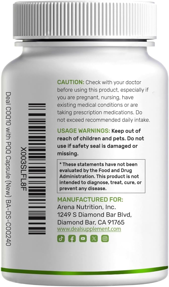 DEAL SUPPLEMENT CoQ10 200mg with PQQ 200mcg, 240 Veggie Capsules | Bioavailable Coenzyme Q10 Complex | Supports Heart, Energy & Brain Health | Antioxidant Support | Non-GMO - PrimeBioHealth - canada supplements