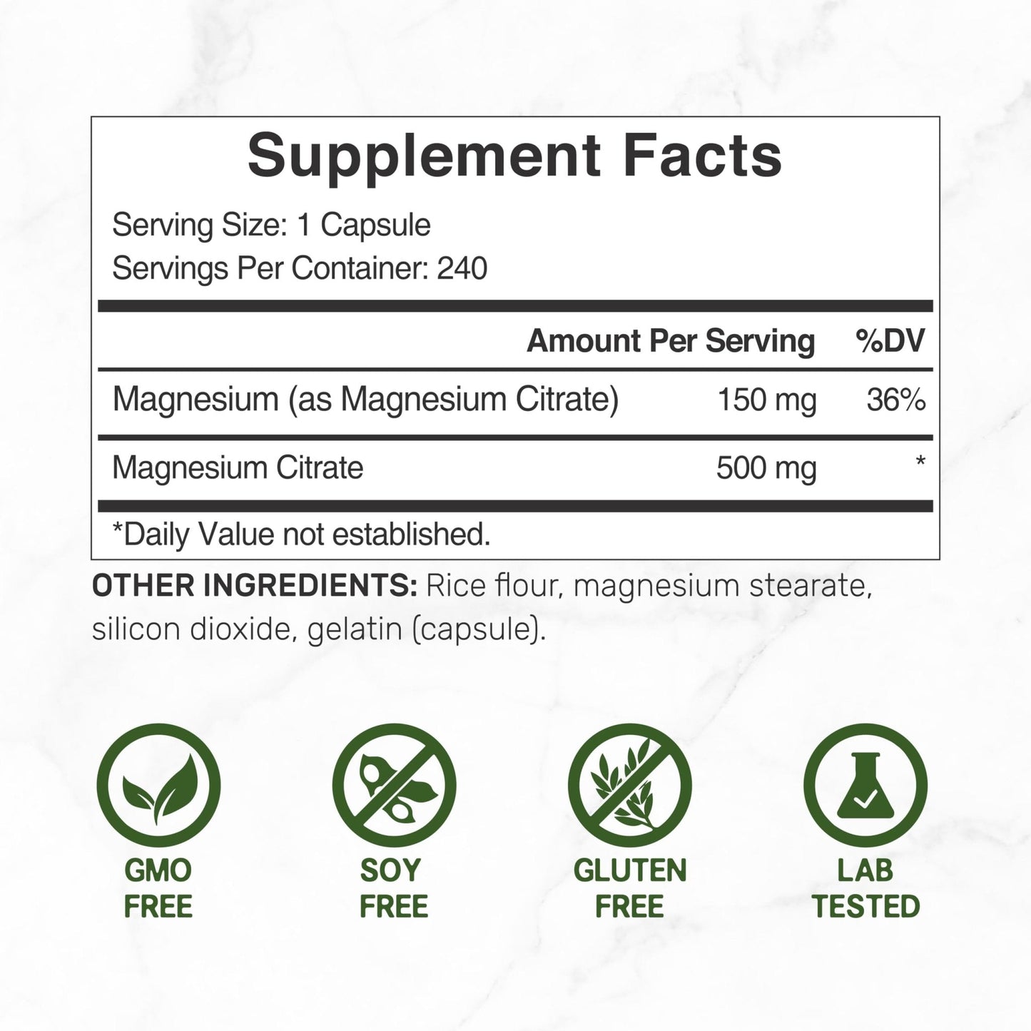 DEAL SUPPLEMENT Magnesium Citrate 500mg, 240 Capsules | Easily Absorbed, Purified Trace Mineral – One a Day, Non-GMO - PrimeBioHealth - canada supplements