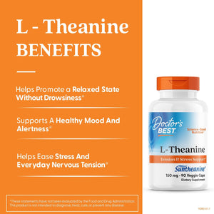 Doctor's Best L-Theanine Contains Suntheanine, Helps Reduce Stress & Sleep, Non-GMO, Gluten Free, Vegan, 150 mg (DRB-00197), 90 Count - PrimeBioHealth - canada supplements