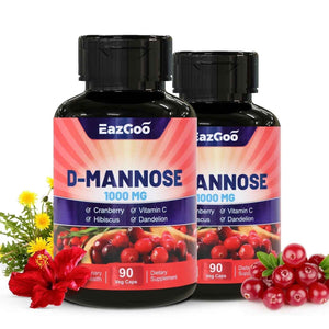EAZGOO D-Mannose Supplement – 1000mg Capsules with Cranberry, Vitamin C, Hibiscus & Dandelion Extract, Support Urinary Health, D Mannose & Cranberry Capsules, 90 Count(Pack of 2)
