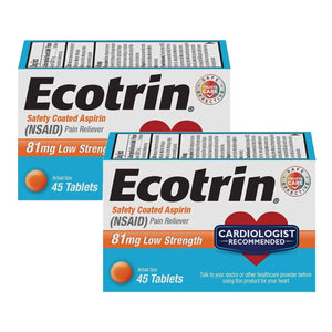 Ecotrin Low Strength Safety Coated Aspirin, NSAID 81mg, 45 count (2 Pack)