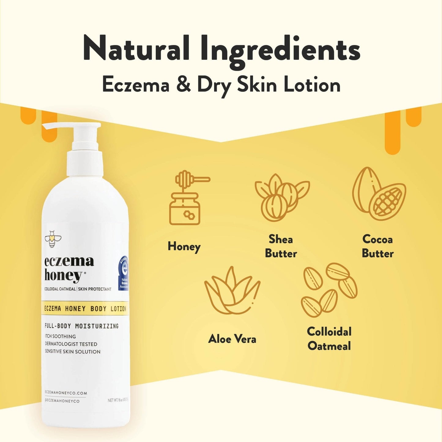 ECZEMA HONEY Oatmeal Body Lotion - Hand & Body Cream for Eczema Relief - Natural Dry Skin Repair (16 Oz) - PrimeBioHealth - canada supplements