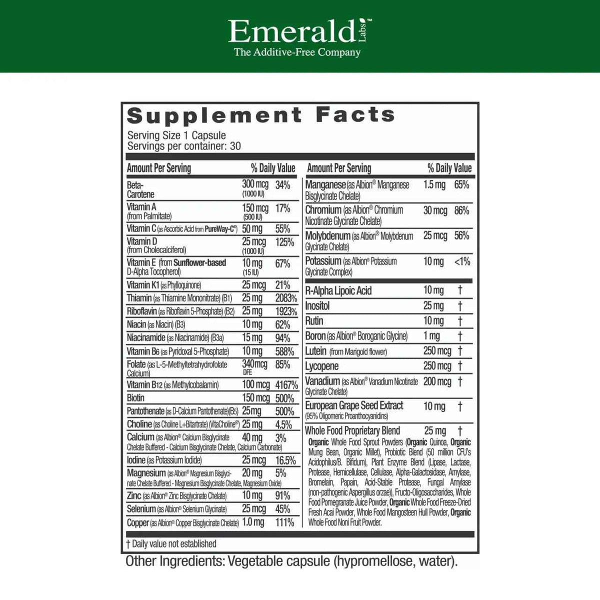 EMERALD LABS Complete 1-Daily Multi - Complete Multivitamin for Men & Women with Vitamin C, Methylated Folate, Whole-Food Blend