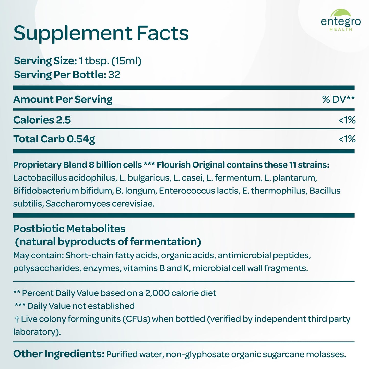 ENTEGRO Flourish Original Liquid Probiotic & Postbiotic Supplement - Glass | 11 Live Cultures | Gut & Digestive Health for Women, Men & Kids | Organic, Vegan - PrimeBioHealth - canada supplements