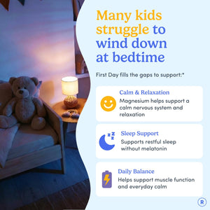 FIRST DAY Kids Magnesium Citrate Gummies (Ages 4+) with No Melatonin | Calm Kids Magnesium Gummies | Bedtime Supplement for Better Sleep with Suntheanine - PrimeBioHealth - canada supplements