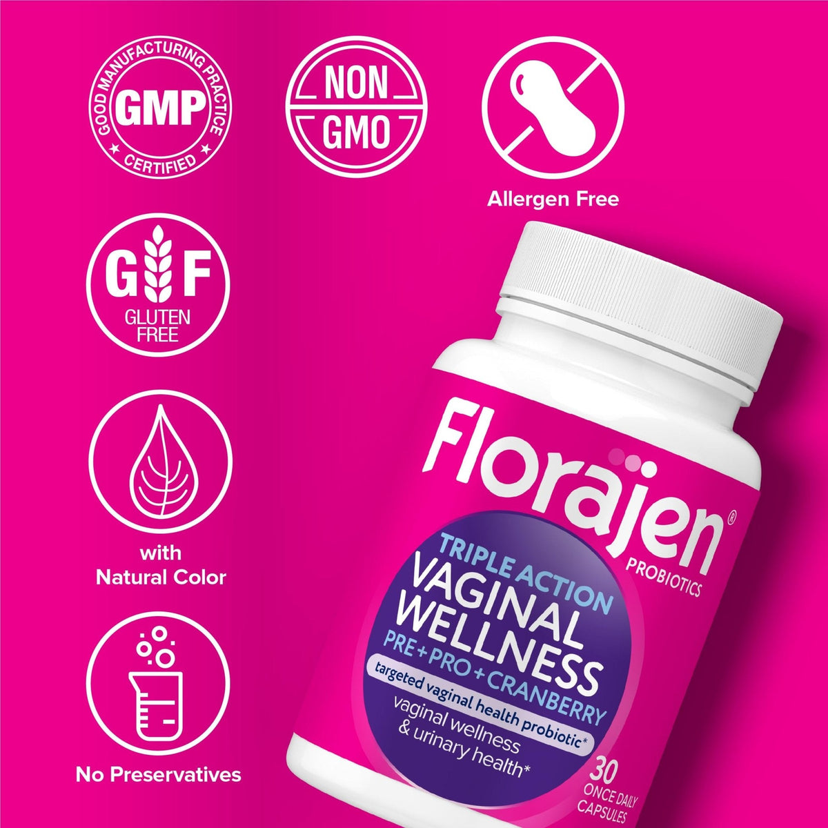 Florajen Women’s Triple-Action Probiotic, Prebiotic + Probiotic + Cranberry for Vaginal, Digestive, & Immune Support - Fast-Acting - PrimeBioHealth - canada supplements
