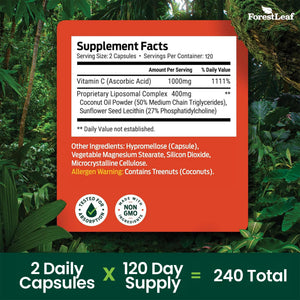 ForestLeaf Liposomal Vitamin C 1400mg Capsules | High Dose Vitamin C Liposomal Supplement w Coconut Oil Fatty Acids | Fast Absorption | Immune Support, Antioxidant, - PrimeBioHealth - canada supplements