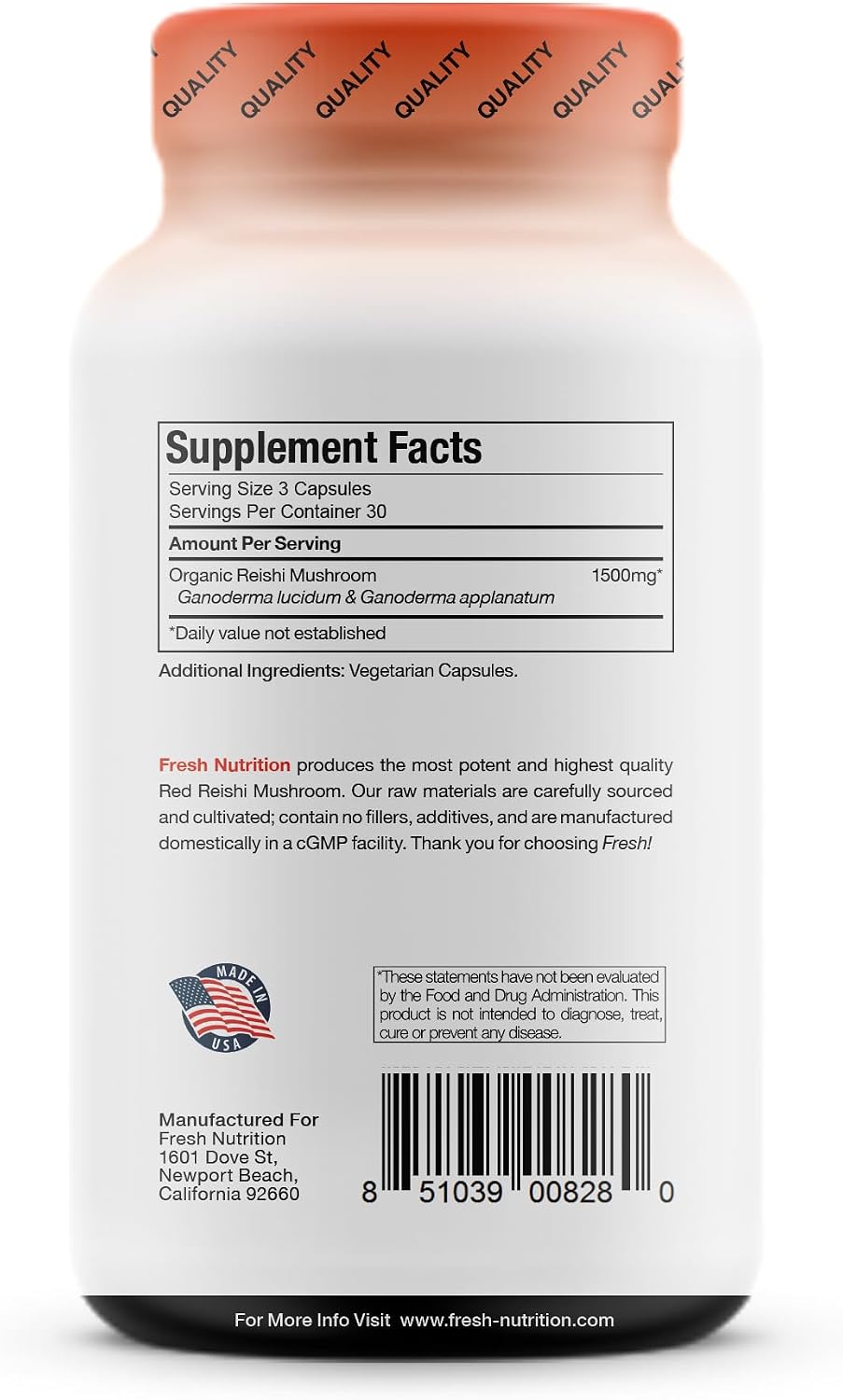 Fresh Nutrition Organic Reishi Mushroom Capsules - Rich in Alpha Glucan - Ganoderma Lucidum & Ganoderma Applanatim - Third Party Tested - 90 Capsules/Pills - PrimeBioHealth - canada supplements