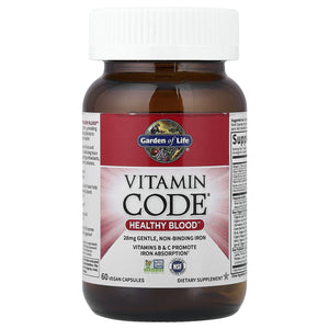 Garden of Life Vitamin Code Healthy Blood - Iron Supplement for Women, 60 Vegan Capsules, with Vitamins B, C, Trace Minerals - PrimeBioHealth - canada supplements