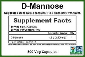 GreenPacks® D-Mannose 500mg, Non-GMO Verified Supplement - 300 Capsules
