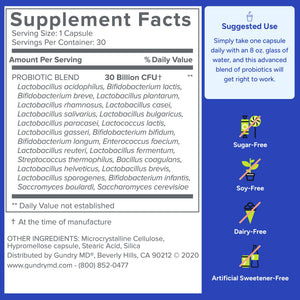 Gundry MD® 24 Strain Probiotic with 30 Billion CFUs, 30 Count - PrimeBioHealth - canada supplements