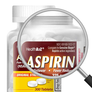 HealthA2Z® Aspirin 325mg | Uncoated Tablets |Original Strength | Pain Reliver | Fever Reducer | Compare to Bayer® Active Ingredients… (300 Counts)