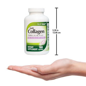HealthA2Z Multi Collagen pills 1735mg -180 collagen capsules (60 servings) - Types I, II, III, V & X for Healthy Skin, Hair, Nails & Joint Support - PrimeBioHealth - canada supplements