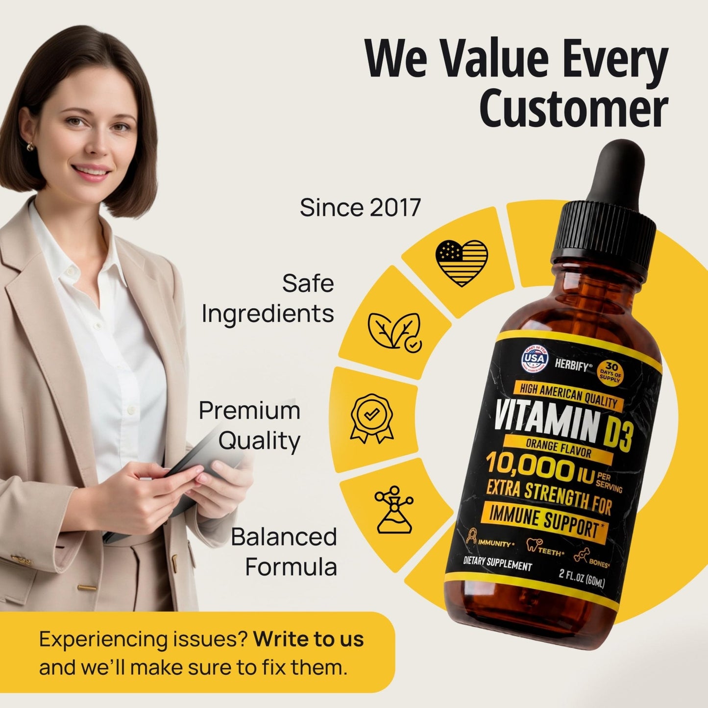 HERBIFY Vitamin D3 10000 IU - Made in USA Liquid Vitamin D Drops - Bone Strength and Immune Support Supplement - Sunshine Replacement - D3 Vitamin Bone and Teeth Supplement - 30 Days Supply - 2 Oz - PrimeBioHealth - canada supplements