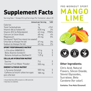 Kaged Sport Pre Workout Powder for Men & Women, Mango Lime, Sport Certified, 188mg Caffeine, Nitric Oxide Supplement, Beta Alanine for Energy, Weightlifting - PrimeBioHealth - canada supplements