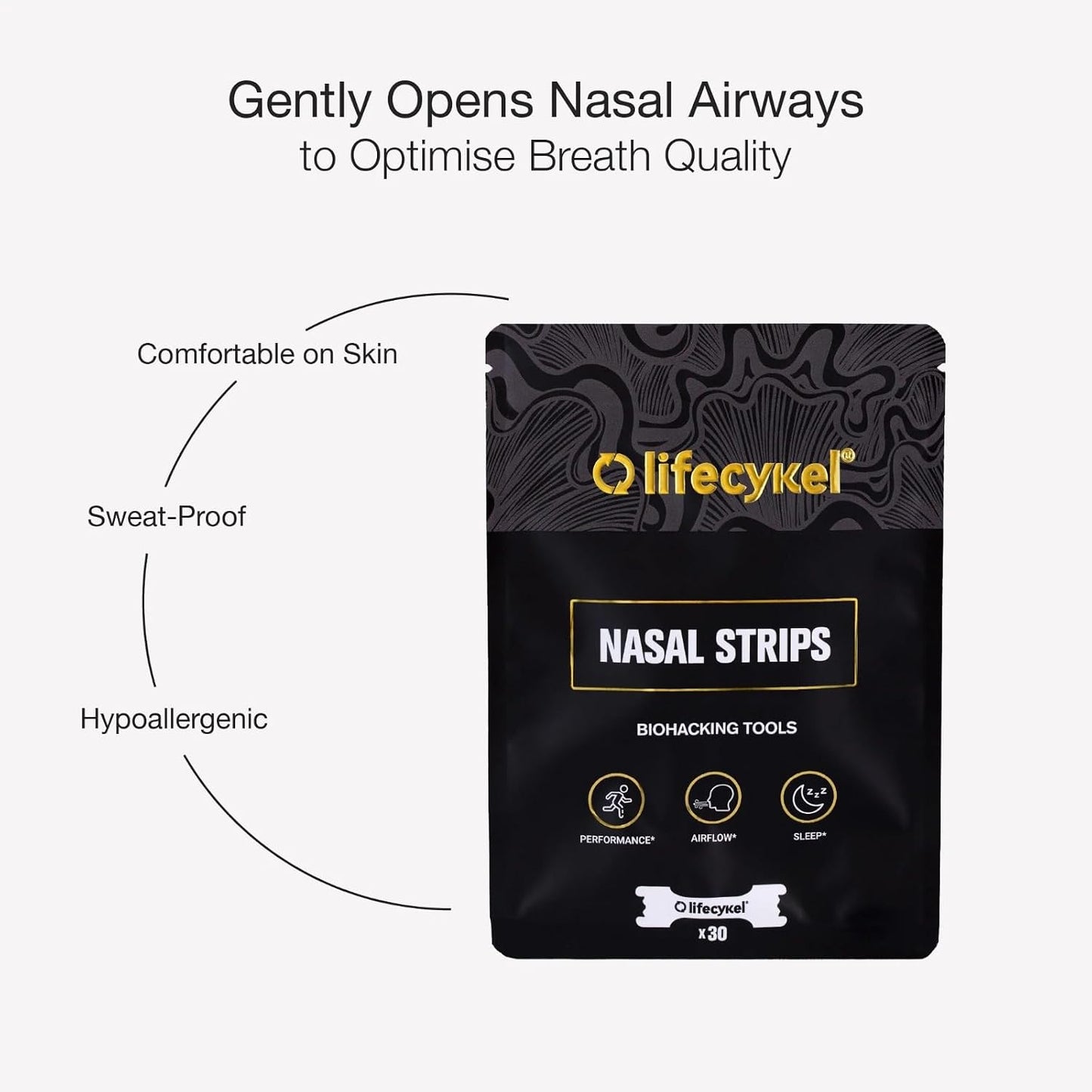 Lifecykel Performance Nasal Strips - 30 Count Breathing Strips for Better Sleep, Snoring Relief & Athletic Performance - Drug Free Nose Strips for Congestion & Enhanced Airflow - PrimeBioHealth - canada supplements