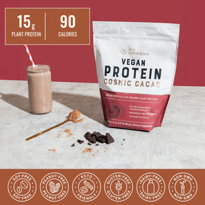 Live Conscious Cosmic Cacao - Organic Vegan Protein Powder, Chocolate Flavor, Plant-Based Blend - Pea Protein, Brown Rice, Pumpkin, Sacha Inchi - 20 Servings, 17 oz - PrimeBioHealth - canada supplements