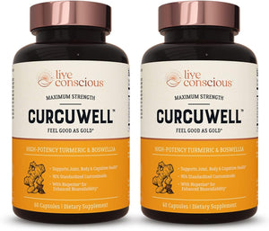 Live Conscious CurcuWell - Curcumin and Boswellia Blend | Maximum Strength Joint, Body and Cognitive Support - 60 Day Supply (2-Pack) - PrimeBioHealth - canada supplements