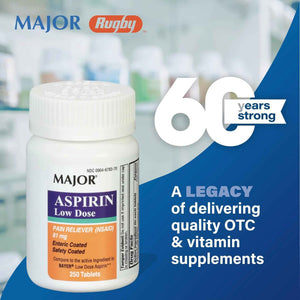 MAJOR Aspirin Low Dose 81 Mg - Pain Reliever (NSAID) - Enteric Coated - 250 Tablets