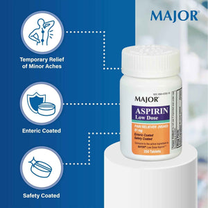 MAJOR Aspirin Low Dose 81 Mg - Pain Reliever (NSAID) - Enteric Coated - 250 Tablets