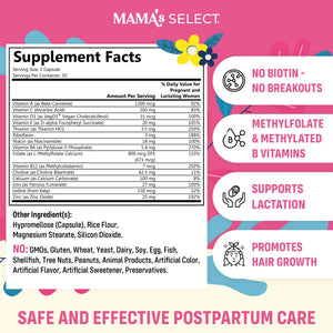 Mama's Select Postnatal Vitamins – Boosts Hair Recovery, Milk Supply, & Wellness – Allergen-Free, Vegan, MTHFR Friendly, Methylated Folate & B Vitamins, - PrimeBioHealth - canada supplements