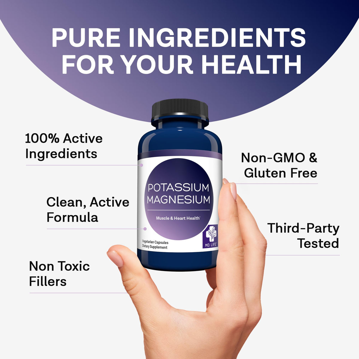 MD. Life Potassium Magnesium Supplement - 90 Capsules - Magnesium Potassium Supplement - High Absorption Complex - PrimeBioHealth - canada supplements