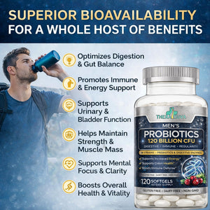 Men’s Advanced Probiotics 120 Billion CFU - 36 Strains + Prebiotics, Enzymes & Veggie Blend for Gut, Immune & Colon Health - 2 Month Supply, 120 Softgels - PrimeBioHealth - canada supplements