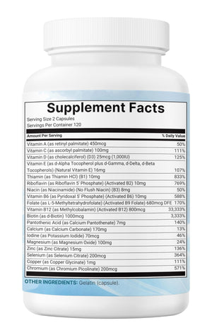 Micro Ingredients Pure Methylated Multivitamin, 240 Capsules | 19-in-1 Formula with Vitamins C, D, B12, Folate, Magnesium, Zinc & More | Filler Free, Non-GMO - PrimeBioHealth - canada supplements