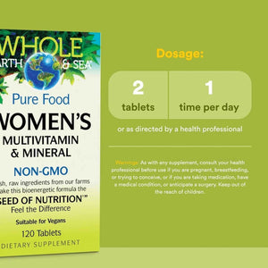 Natural Factors Whole Earth & Sea Women's Multivitamin & Mineral, Whole Food Supplement, Vegan, 120 Tablets
