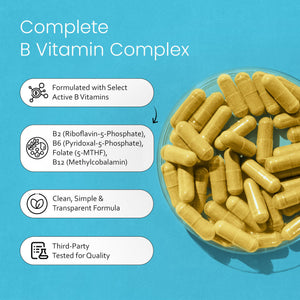 NaturaLife Labs Vitamin B Complex – All B Vitamins Including Active B2, B6, B9 & B12 (Methylcobalamin), Plus B1, B3, B5, B7 & Vitamin C – 100 Capsules - PrimeBioHealth - canada supplements