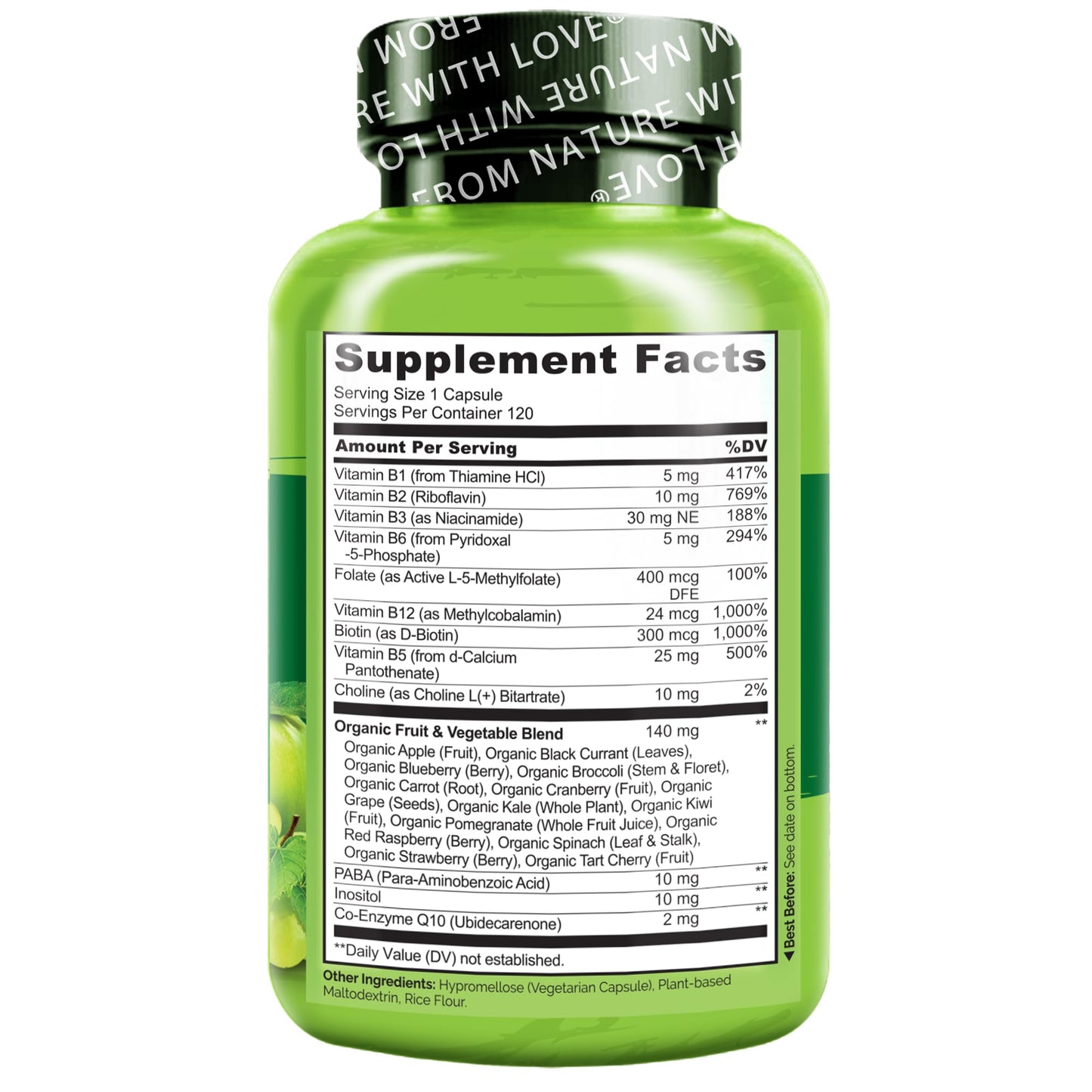 NATURELO Vitamin B Complex,120 Capsules, Vegan, CoQ10, Methyl Folate, Biotin, Fruit & Veg Blend, Supports Energy and Healthy Stress Response - PrimeBioHealth - canada supplements