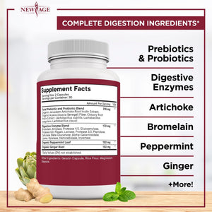 NEW AGE Digestive Enzymes for Gut Health - Probiotic Multi Enzymes with Prebiotics and Probiotics with Lipase for Women and Men for Digestive Health, - PrimeBioHealth - canada supplements