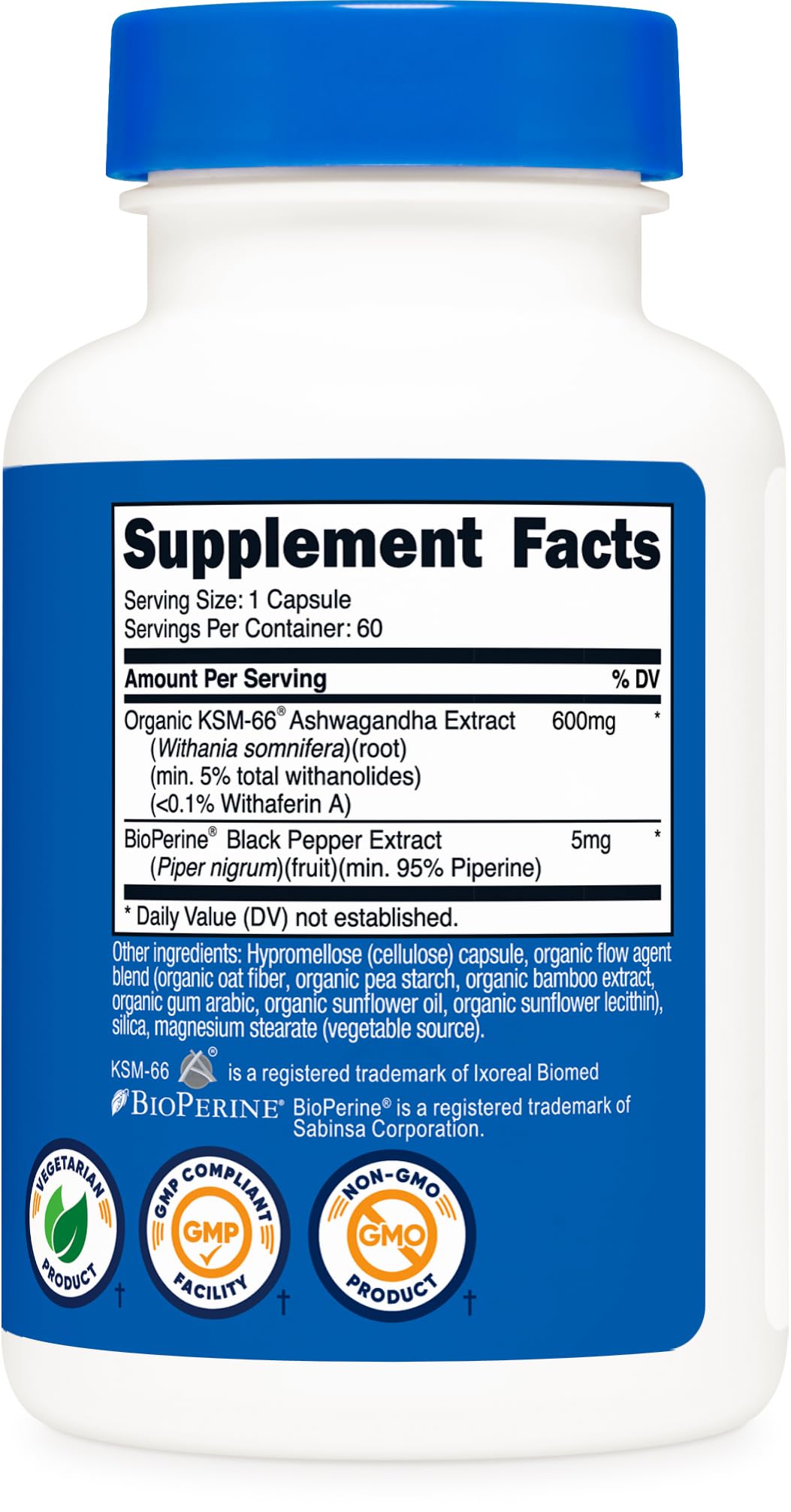 Nutricost KSM-66 Ashwagandha Root Extract (600mg) 60 Capsules | 5% Withanolides & BioPerine, Full-Spectrum Root Extract - PrimeBioHealth - canada supplements
