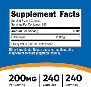 Nutricost L-Theanine 200mg, 240 Capsules - Double Strength - PrimeBioHealth - canada supplements
