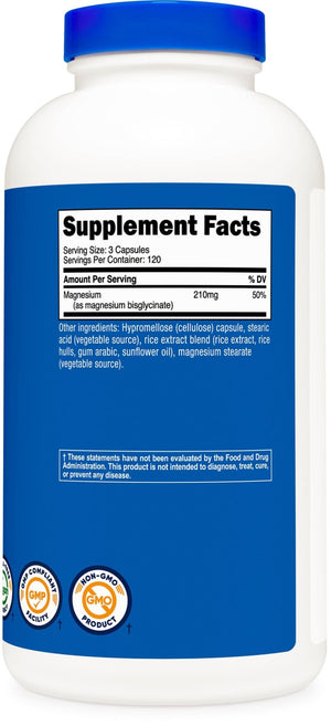 Nutricost Magnesium Glycinate Capsules, 180 Capsules, 210mg | Gentle Absorption, Magnesium Glycinate Supplement - PrimeBioHealth - canada supplements