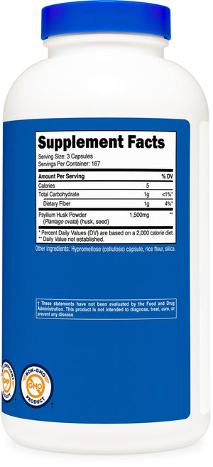 Nutricost Psyllium Husk 1500mg Per Serving, 500 Capsules - Non-GMO & Gluten Free - PrimeBioHealth - canada supplements