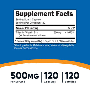 Nutricost Vitamin B1 (Thiamine) 500mg, 120 Capsules - PrimeBioHealth - canada supplements