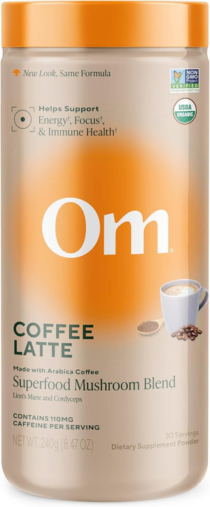 OM MUSHROOM SUPERFOOD Coffee Latte Blend – Functional Mushroom Powder with Lion’s Mane & Cordyceps – Energy, Focus & Mental Clarity Support – 8.47 oz Canister (30 Servings) - PrimeBioHealth - canada supplements