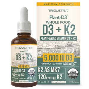 Organic Plant D3 + K2 | 5000 iu D3 + 120 mcg K2 as All-Trans MK7 from MenaQ7® - 100% Whole Food, Raw & Vegan | Enhanced Digestion with Prebiotic & Superfood Complex – D3 from Organic Algae (60 Count) - PrimeBioHealth - canada supplements