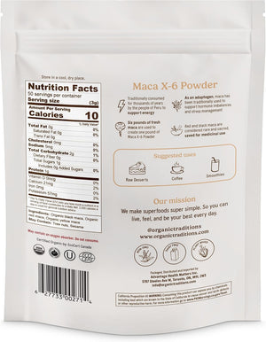 Organic Traditions Maca X 6 Powder, Maca Root Black Red and Yellow, Traditionally Used in Peru for Vitality and Daily Energy, Concentrated Superfood for Daily Wellnes for Men and Women, 150g / 5.3oz - PrimeBioHealth - canada supplements